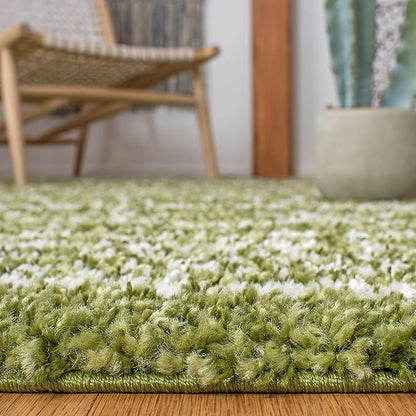 SAFAVIEH Arizona Shag Collection Runner Rug - 2'3" x 8', Green & Ivory, Moroccan Design, Non-Shedding & Easy Care, 1.6-inch Thick Ideal for High Traffic Areas in Living Room, Bedroom (ASG741X)