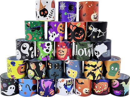 Halloween Slap Bracelets for Kids Halloween Slap Bracelets Bulk Snap Bracelet Party Supplies Favors Classroom Prizes Exchanging Gifts (48)