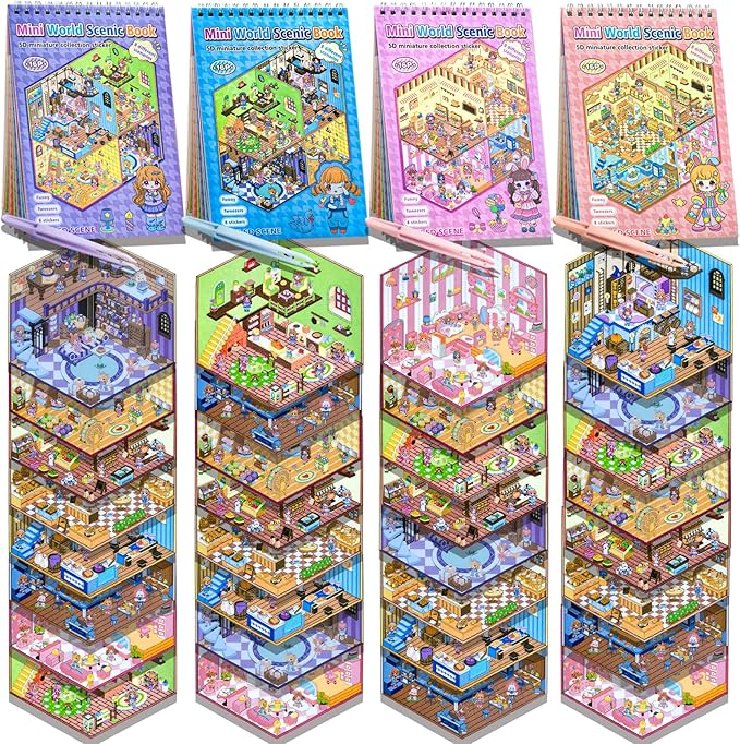 32 Sets (1200+) DIY 3D Stickers for Kids & Adults with 4 Sticker Books, Make Your Own Houses, Buildings, Shops & Amusement Park Scenes for Parties, Birthdays & Gifts