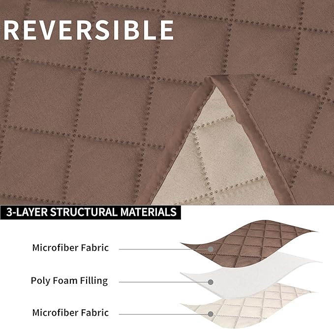 Easy-Going Recliner Sofa Cover, Reversible Couch Cover for Double Recliner, Split Sofa Cover for Each Seat, Furniture Protector with Elastic Straps for Kids, Dogs, Pets (2 Seater, Brown/Beige)