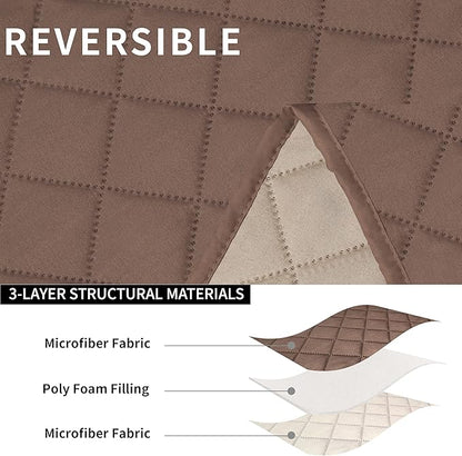Easy-Going Recliner Sofa Cover, Reversible Couch Cover for Double Recliner, Split Sofa Cover for Each Seat, Furniture Protector with Elastic Straps for Kids, Dogs, Pets (2 Seater, Brown/Beige)