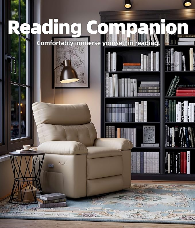 Electric Recliner Chair - 360° Rocker Swivel Recliner with Heat and Massage, PU Leather Large Power Recliner for Adults, Comfortable Lazy Chair with 1.5X Sponge Filling for Living Room