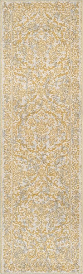 SAFAVIEH Evoke Collection 2'2" x 7' Ivory/Gold EVK242S Non-Shedding Living Room Entryway Foyer Hallway Bedroom Runner Rug