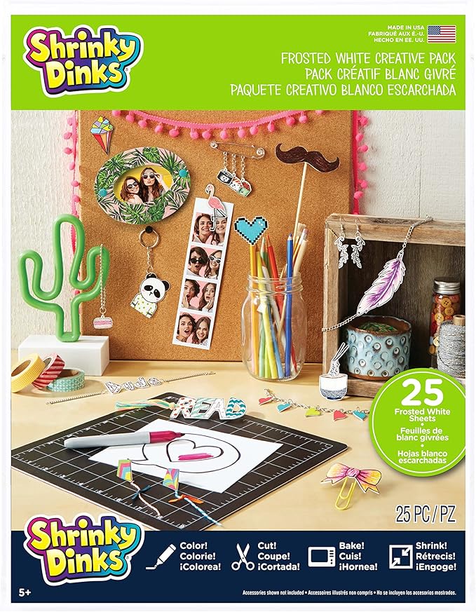 Just Play Shrinky Dinks Creative Pack, 25 Sheets Frosted White, Kids Art and Craft Activity Set, Kids Toys for Ages 6 Up, Large