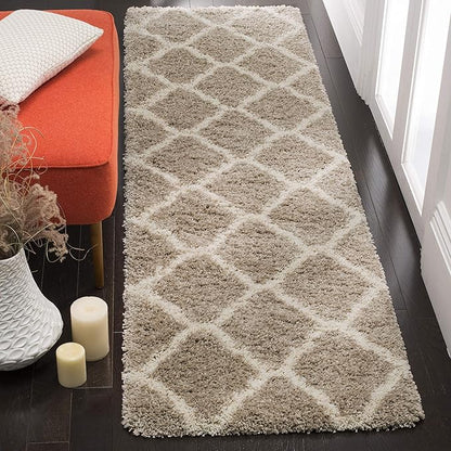 SAFAVIEH Hudson Shag Collection Runner Rug - 2'3" x 6', Beige & Ivory, Moroccan Trellis Design, Non-Shedding & Easy Care, 2-inch Thick Ideal for High Traffic Areas in Living Room, Bedroom (SGH283S)