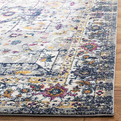 SAFAVIEH Evoke Collection 2'2" x 7' Grey / Navy EVK275G Oriental Medallion Distressed Non-Shedding Living Room Entryway Foyer Hallway Bedroom Runner Rug