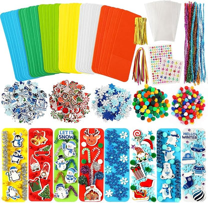 JULBEAR 36 Sets Christmas Crafts Kits DIY Blank Foam Bookmarks Decorations Sets Leaf Foam Self-Adhesive Stickers Arts for Kids Winter Christmas Party Favors Classroom Activity Gift Exchange
