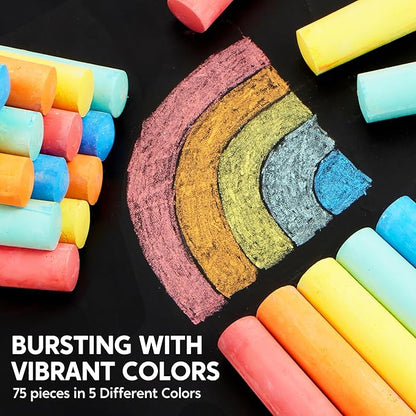 JOYIN 75 Pcs Sidewalk Chalk Set in 15 Packs, 5 Colors, Non-Toxic Jumbo Washable Chalk for Toddlers 1-3, Painting for Outdoor Art, School Supplies, Classroom Must Haves