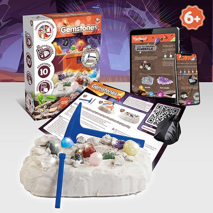 Science4you Gemstone Dig Kit for Kids – Learn About Gemstones & Archeology with This Excavation Kit, Discover All The Incredible Minerals, A Archeology Gift for Boys & Girls Age 6 7 8 9+