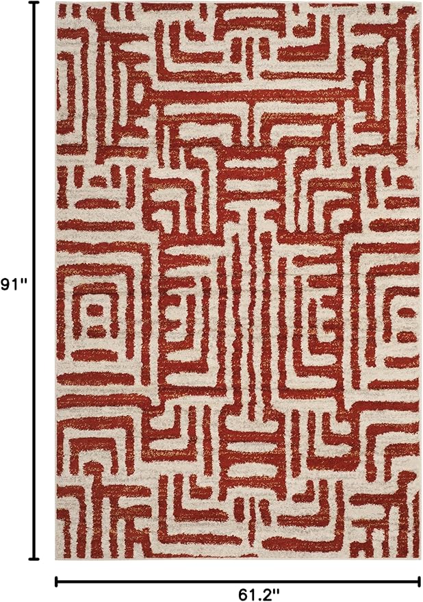 SAFAVIEH Amsterdam Collection Area Rug - 5'1" x 7'6", Ivory & Terracotta, Modern Abstract Design, Non-Shedding & Easy Care, Ideal for High Traffic Areas in Living Room, Bedroom (AMS106B)