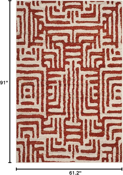 SAFAVIEH Amsterdam Collection Area Rug - 5'1" x 7'6", Ivory & Terracotta, Modern Abstract Design, Non-Shedding & Easy Care, Ideal for High Traffic Areas in Living Room, Bedroom (AMS106B)