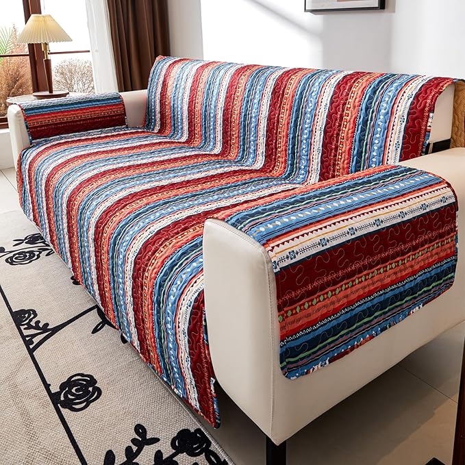 EVENHUG Boho Loveseat Sofa Cover Sofa Slipcover Washable Couch Cover 2 Cushion Sofa Furniture Protector Cover with Elastic Straps for Pets Kids Dog Cat (Loveseat)