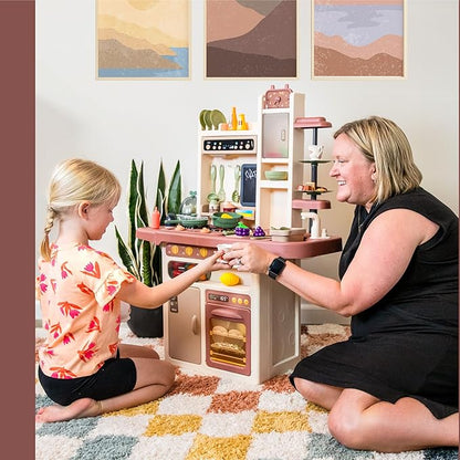 Sunnydaze Mini Meals Interactive Play Kitchen with Lights and Sounds - Kids Toy Kitchen Playset with 65-Piece Accessory Pack