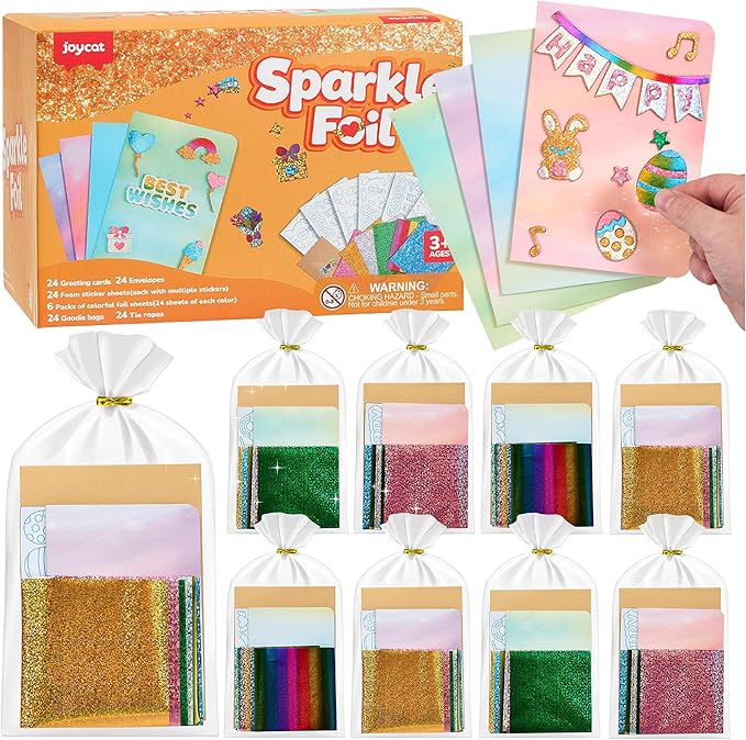 JoyCat 24 Pack Foil Craft Party Favors,No Mess Arts and Crafts for Kids,Goodie Bag Stuffers,DIY Creative Activity, Birthday Present for Girls Boys 4 5 6 7 8 9 Years Old(Greerting Cards)