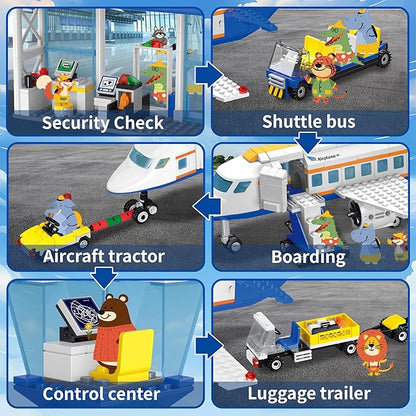City 3 in 1 Airplane Building Set with Light, 717 PCS Toy Plane Building Blocks Kit with Airport Terminal, Luggage Truck, Aircraft STEM Toys Gift for Boys Girls Kids 6 7 8 9+ Years Old