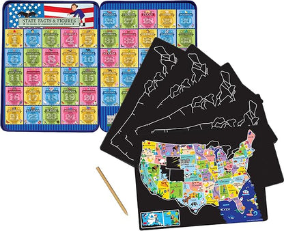 Bendon TS Shure Educational Scratch-A-Doodle United States USA Geography Learning Tin with 5 Scratchboards and Wooden Stylus 51474