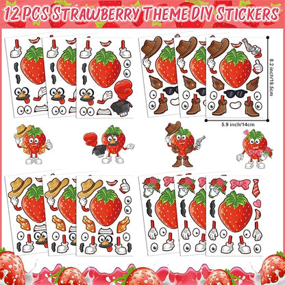 Strawberry Party Favor 72 PCS Sweet Berry Slap Bracelets DIY Stickers Temporary Tattoos Keychain Plastic Straws Gift Bags for Kids Girls Birthday Party Baby Shower Summer Fruit Goodie Bag Fillers