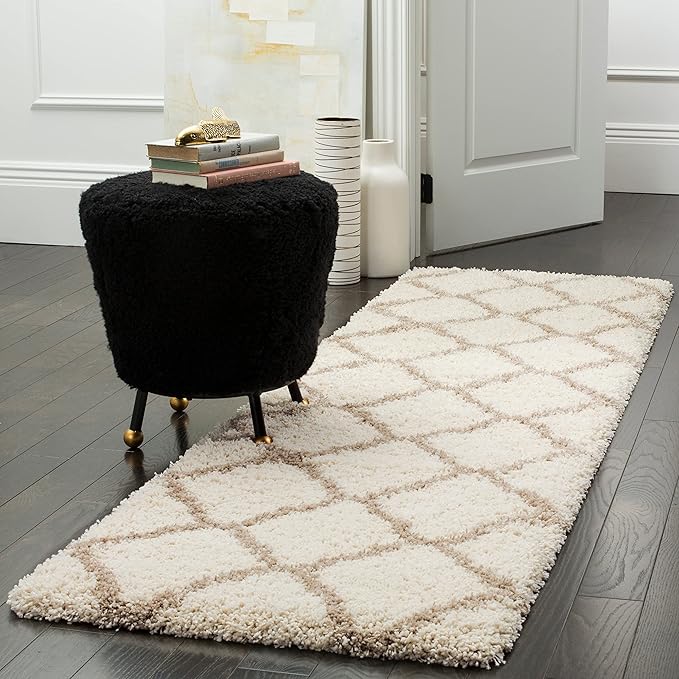 SAFAVIEH Hudson Shag Collection Accent Rug - 2'3" x 3'9", Grey & Ivory, Trellis Design, Non-Shedding & Easy Care, 2-inch Thick Ideal for High Traffic Areas in Entryway, Living Room, Bedroom (SGH283B)