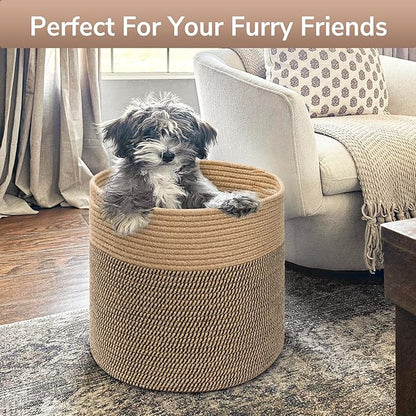 Goodpick Large Cotton Rope Basket 15.8"x15.8"x13.8" Wicker Basket for Blankets, Toy Storage for Living Room, Jute