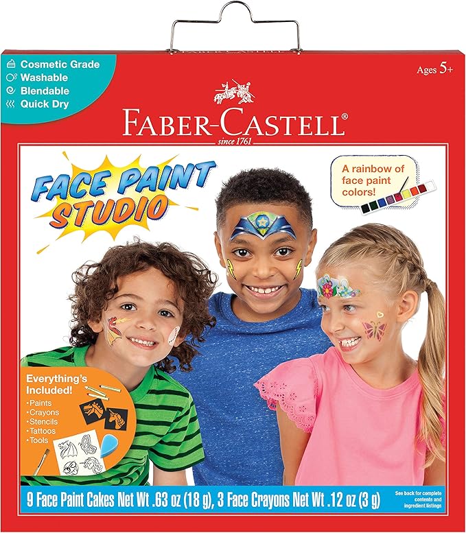 Faber-Castell Face Paint Studio Kit - Face Painting Kit for Kids - Non-Toxic Face Paint for Halloween, Kids Party, Carnival, Rainy Day Activities