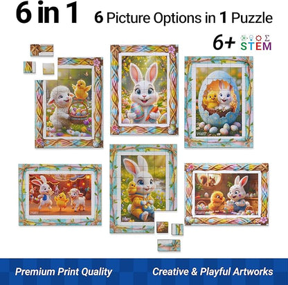 TOSY Picture Cube Bunny Land: 6-in-1 Magnetic Picture Puzzle, Easter Basket Stuffers STEM Gift for Kids & Adults, 48 Blocks, 288 Faces/Magnets, 0.6 in, B012, Seamless UV Art, Display-Ready Frame