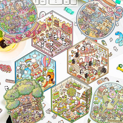 DIY 3D Sticker Scene，8 Sets Pack（500+）, Reusable Sticker Book, Cute Sets for Free Combination, Cute Waterproof for Anywhere, Crafts Party Favors Birthday Gift