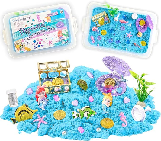 38 PCS Mermaid Sensory Sand Bin with Magic Sand,Seashell Stamp, Sensory Bin & Treasure Accessories – Perfect for Creative Play and Learning, Ideal Gift for Toddlers & Kids
