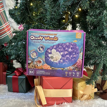 Ocean Fossil Dig Kit, Dig up 20+ Real Shells & Seasnails, STEM Educational Activity Set Sea Creatures Excavation Toy for Kids, Marine Biology Geology Science Kit, Gift for Boys and Girls Age 6+