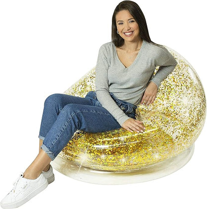 Air Candy Inflatable Glitter Chair - Filled with 6mm Holographic Color Changing Gold Glitter - Made with Strong PVC That Will Hold up to 250 lbs. Perfect for Indoor or Outdoor use!