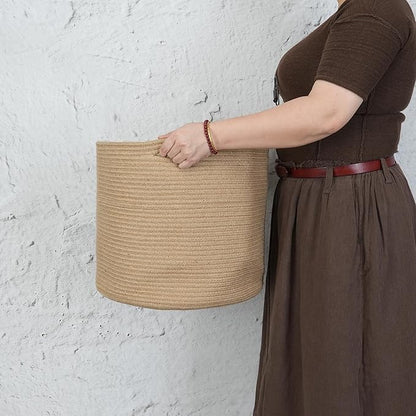 XUANGUO Jute Rope Basket For Girls Boys Kids 16”X14” Baby Laundry Baskets Nursery Bin Round Woven Basket Organizer For Storage Toys Blankets Shoes Clothes