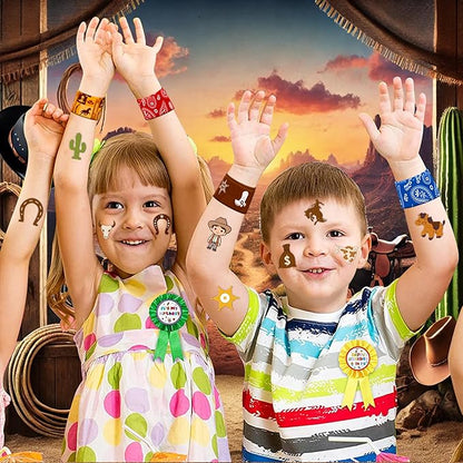 48PCS Cowboy Party Favors - 24PCS Temporary Tattoos & 24PCS Slap Bracelets - Cool Western Rodeo Themed Birthday Supplies, Decorations, Gifts, Classroom Prizes for Kids, Boys & Girls