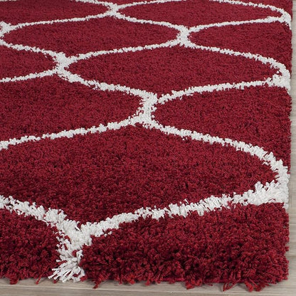 SAFAVIEH Hudson Shag Collection 3' Square Red / Ivory SGH280R Moroccan Ogee Trellis Non-Shedding Living Room Bedroom Dining Room Entryway Plush 2-inch Thick Area Rug