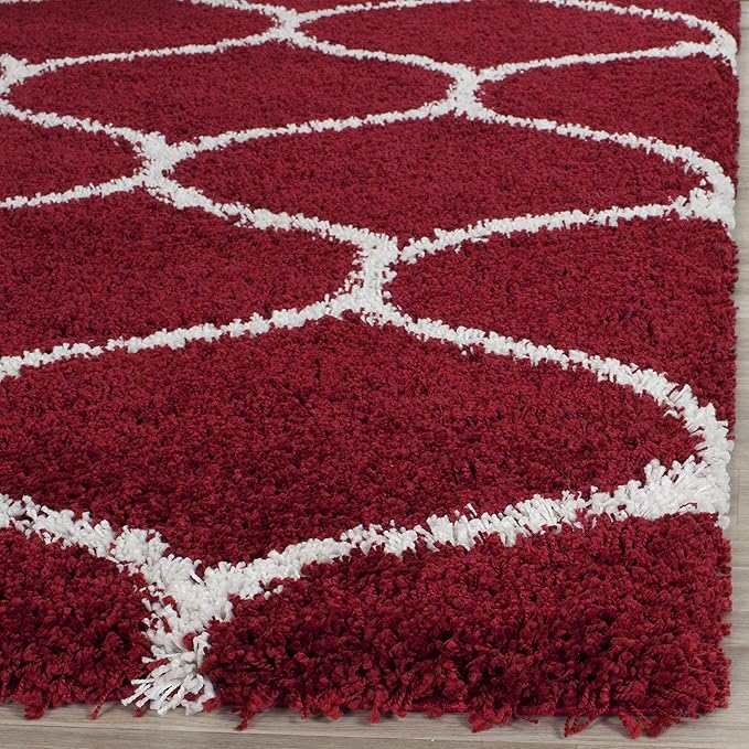 SAFAVIEH Hudson Shag Collection Accent Rug - 2'3" x 3'9", Red & Ivory, Trellis Design, Non-Shedding & Easy Care, 2-inch Thick Ideal for High Traffic Areas in Entryway, Living Room, Bedroom (SGH280R)