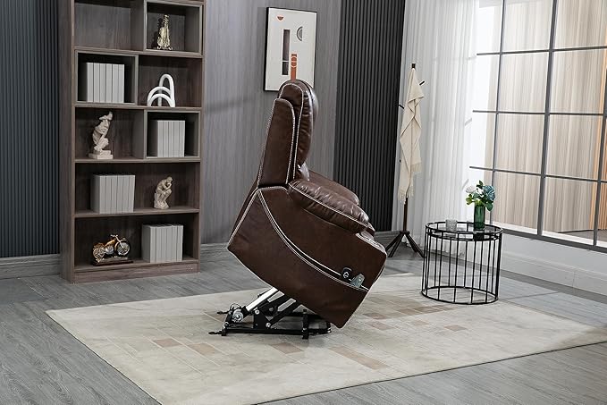 FANYE Electric Power Lift Recliner Chair for Elderly W/Massage and Heat, Infinite Positions Two Remote Controllers Oversized Faux Leather Upholstered Recliner&Armchair W/Side Pockets & Cup Holders