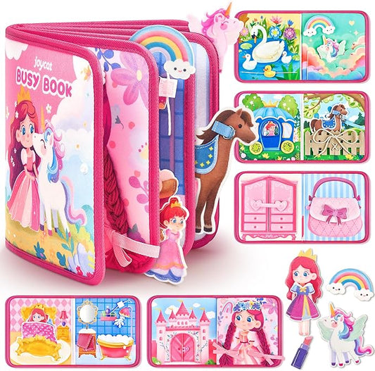 JoyCat Travel Toys for Toddlers 1-3, Princess Busy Book – Busy Book for 1 Year Old, Dress-Up, Unicorn & Castle Play –Quiet Toy Fine Motor Skills, Easter Basket Stuffers Gifts for Kids Girl