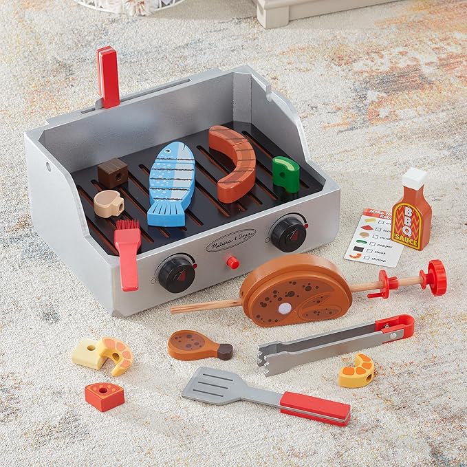 Melissa & Doug Rotisserie and Grill Wooden Barbecue Play Food Set (24 pcs)