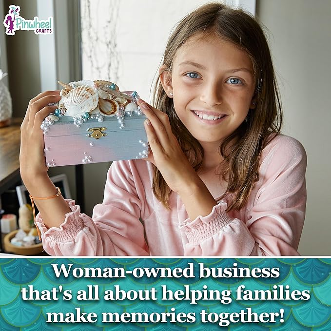 Pinwheel Crafts Mermaid DIY Jewelry Box Kit for Girls Ages 4+ - 530Pc Make Your Own Jewelry Box, Girls DIY Craft Kits - Mermaid Craft Gifts for Girls - Painting Arts and Crafts for Girls 4-6 7 8 Years
