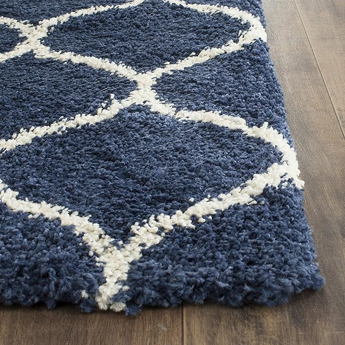 SAFAVIEH Hudson Shag Collection Runner Rug - 2'3" x 20', Navy & Ivory, Moroccan Trellis Design, Non-Shedding & Easy Care, 2-inch Thick Ideal for High Traffic Areas in Living Room, Bedroom (SGH280C)