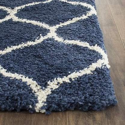 SAFAVIEH Hudson Shag Collection Runner Rug - 2'3" x 20', Navy & Ivory, Moroccan Trellis Design, Non-Shedding & Easy Care, 2-inch Thick Ideal for High Traffic Areas in Living Room, Bedroom (SGH280C)