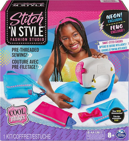 Cool Maker, Exclusive Neon Stitch ‘N Style Fashion Studio, Sews 8 Stylish Projects, Pre-Threaded Sewing Machine Toy, Arts & Crafts Kids Toys for Girls
