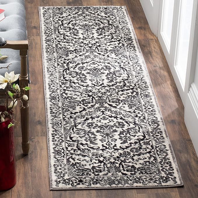 SAFAVIEH Evoke Collection 2'2" x 15' Ivory/Grey EVK242D Non-Shedding Living Room Bedroom Runner Rug