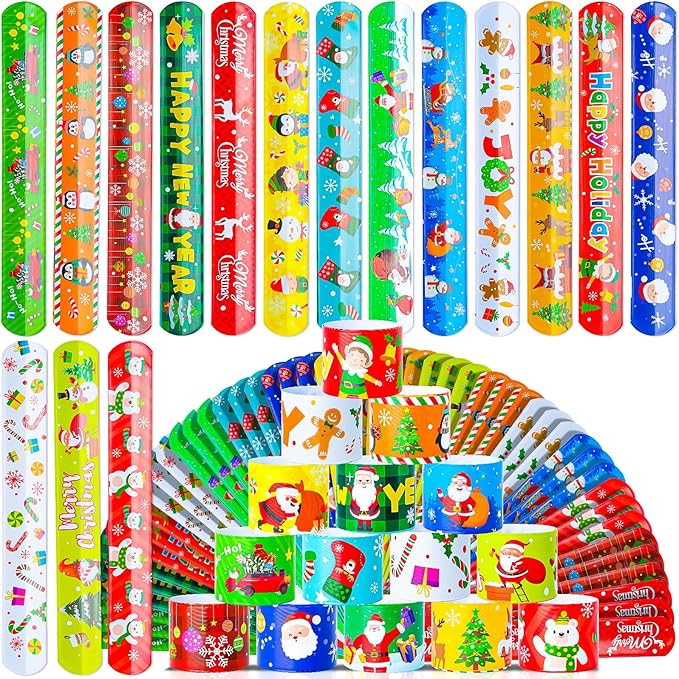 for Kids Party Favors Christmas Slap Bracelets for Kids Xmas Gifts for Students and Classes Christmas Stocking Stuffers for Children Christmas Goodie Bag Fillers Xmas Toys for Kids