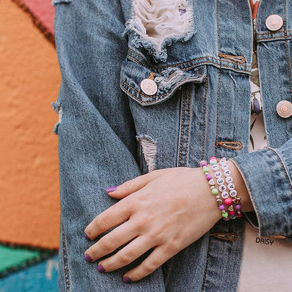 Make It Real: Block ‘N Rock Bracelets Kit - Create 4 Unique Letter Charm Bracelets, 147 Pieces, Includes Play Tray, All-In-One, DIY Bead Jewelry Kit, Tweens & Girls, Arts & Crafts, Kids Ages 8+