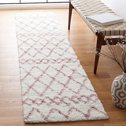 SAFAVIEH Berber Shag Collection Runner Rug - 2'2" x 9', Ivory & Light Rose, Moroccan Boho, Non-Shedding & Easy Care, 1.2-inch Thick Ideal for High Traffic Areas in Living Room, Bedroom (BER165A)