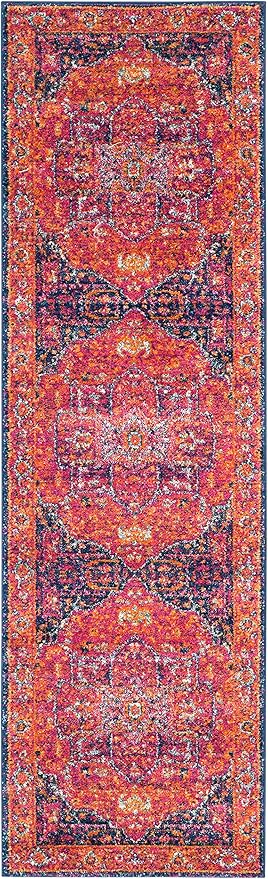 SAFAVIEH Evoke Collection 2'2" x 13' Fuchsia / Orange EVK275S Oriental Medallion Distressed Non-Shedding Living Room Bedroom Runner Rug