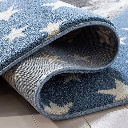 SAFAVIEH Carousel Kids Collection 4' Round Light Blue/Grey CRK135L Moon & Stars Non-Shedding Playroom Nursery Bedroom Area Rug