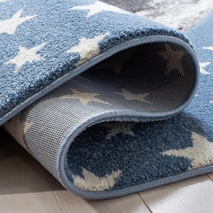 SAFAVIEH Carousel Kids Collection Area Rug - 6'7" x 9', Light Blue & Grey, Non-Shedding & Easy Care, Ideal for High Traffic Areas for Boys & Girls in Playroom, Nursery, Bedroom (CRK135L)