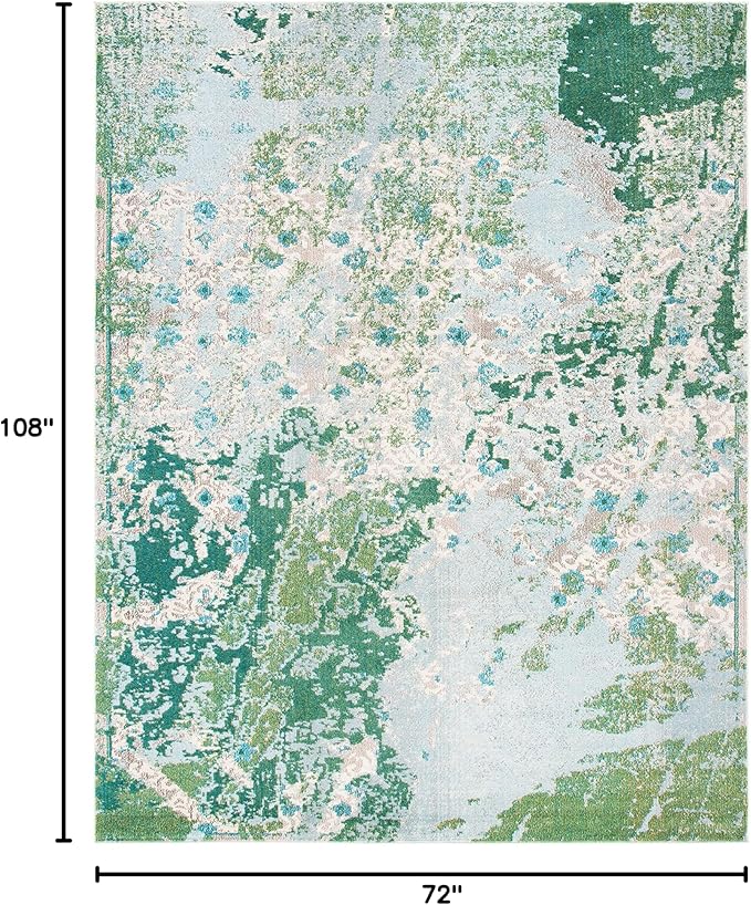 SAFAVIEH Madison Collection Area Rug - 6' x 9', Green & Blue, Modern Abstract Design, Non-Shedding & Easy Care, Ideal for High Traffic Areas in Living Room, Bedroom (MAD499X)