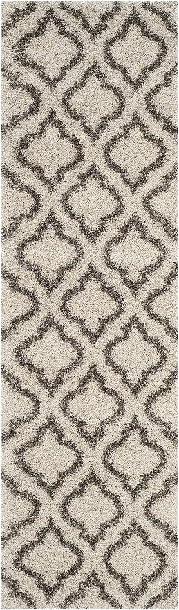 SAFAVIEH Hudson Shag Collection Runner Rug - 2'3" x 8', Ivory & Grey, Moroccan Design, Non-Shedding & Easy Care, 2-inch Thick Ideal for High Traffic Areas in Living Room, Bedroom (SGH284A)