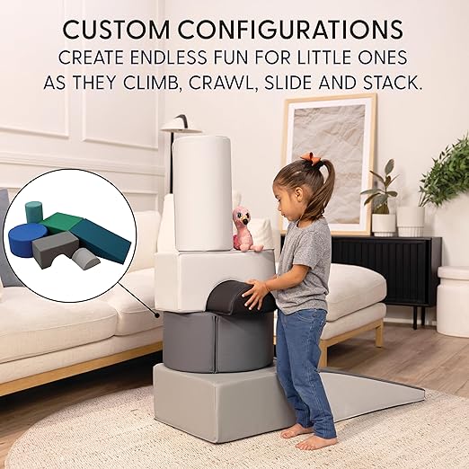 FDP Playtime and Climb Soft Play Set - 6-Piece Baby Climbing Blocks and Indoor Play Gym - Soft Play Climbing for Toddlers and Infants 10m+ (Navy/Orange)